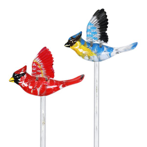 Solar WindyWing Garden Stake Set of Cardinal, Hummingbird and Blue Bird with Colored LED Lights, 4 by 27 Inch | Exhart
