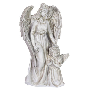 Angel and Little Girl Angel Resin Garden Statue with LED Halo on a Battery Powered Timer, 8 by 14 Inches | Exhart