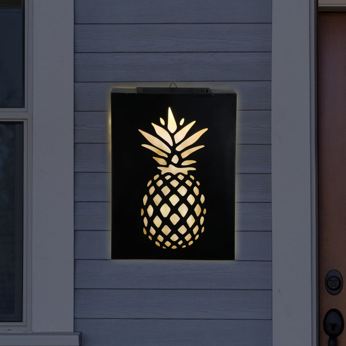 Solar Matte Black Stamped Metal Pineapple Wall Art, 12 x 17 Inches