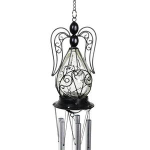 Solar Angel Glass and Metal Wind Chime with Fifteen LED Lights, 5 by 48 Inches | Shop Garden Decor by Exhart