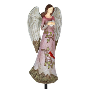 Solar Hand Painted Resin Angel Stake with Heart and Cardinal, 5.5 by 18 Inches | Shop Garden Decor by Exhart