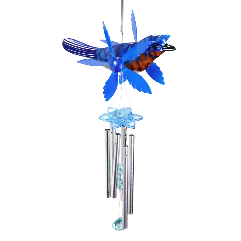 Metallic Blue Bird Whirligigs Spinning Windchime