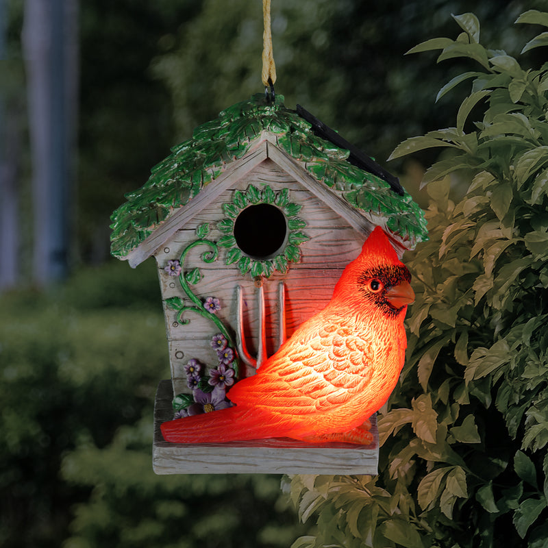 Solar Cardinal Hanging Bird House, 6 by 8 Inches