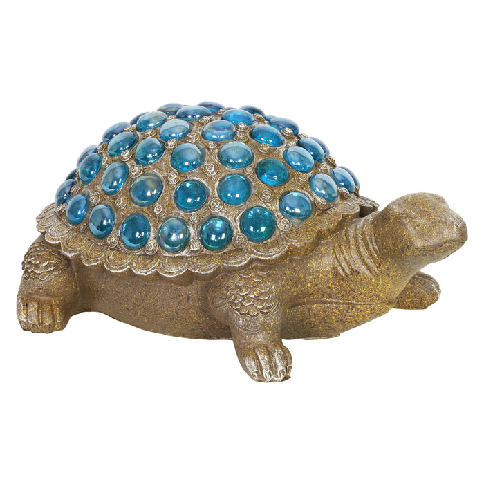Turtle with Blue Accent Beads Garden Statue, 5 by 12 Inch