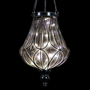 Solar Clear Glass Hanging Lantern with Looping Metal Pattern, 8 by 24 Inches | Shop Garden Decor by Exhart