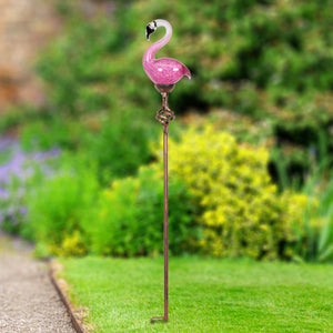 Solar Hand Blown Glass Pink Flamingo Garden Stake with Metal Finial Detail, 4.5 by 33 inches | Shop Garden Decor by Exhart