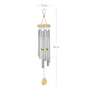 Exhart, Hand Tuned Silver Metal Chime with Natural Wood Top and Charm,  41 Inch | Shop Garden Decor by Exhart