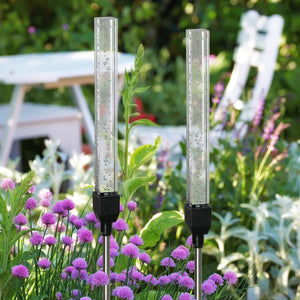 2 Piece Solar Suspended Bubble Acrylic Square Garden Stakes with Color Changing LEDs, 2 by 29.5 Inches | Exhart