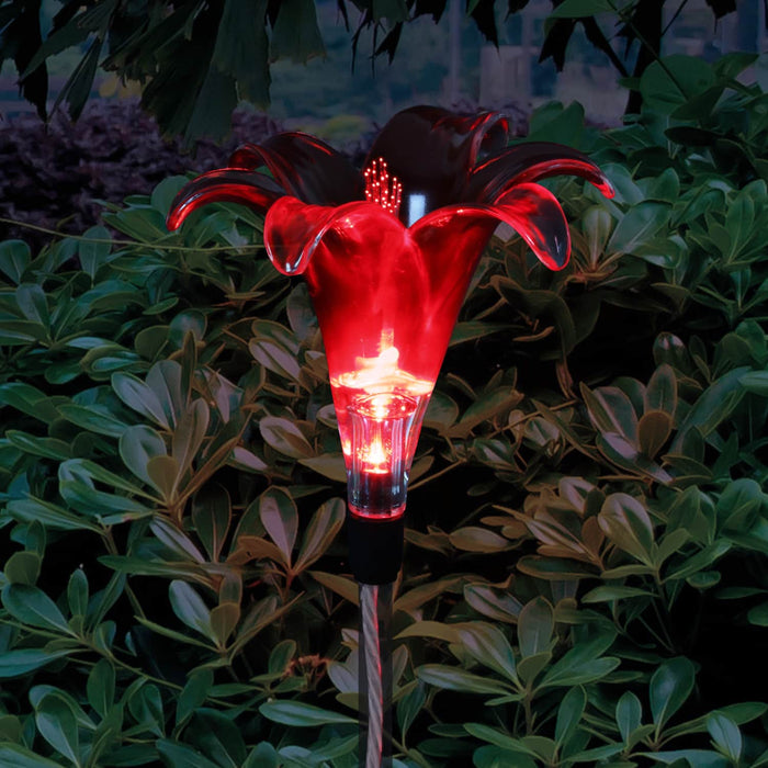 Solar Plastic Lily Garden Stake in Red, 4 by 35 Inches