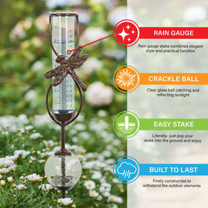 Bronze Dragonfly Rain Gauge Stake with Clear Glass Ball Detail, 32.5 Inches | Shop Garden Decor by Exhart