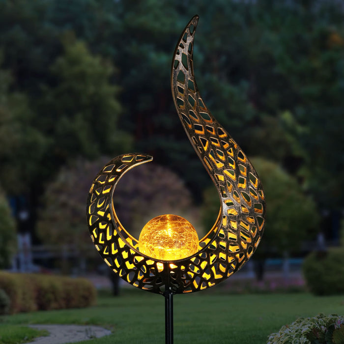 Solar Metal Filigree Open Flame Torch Garden Stake, 6.5 by 35.5 Inches