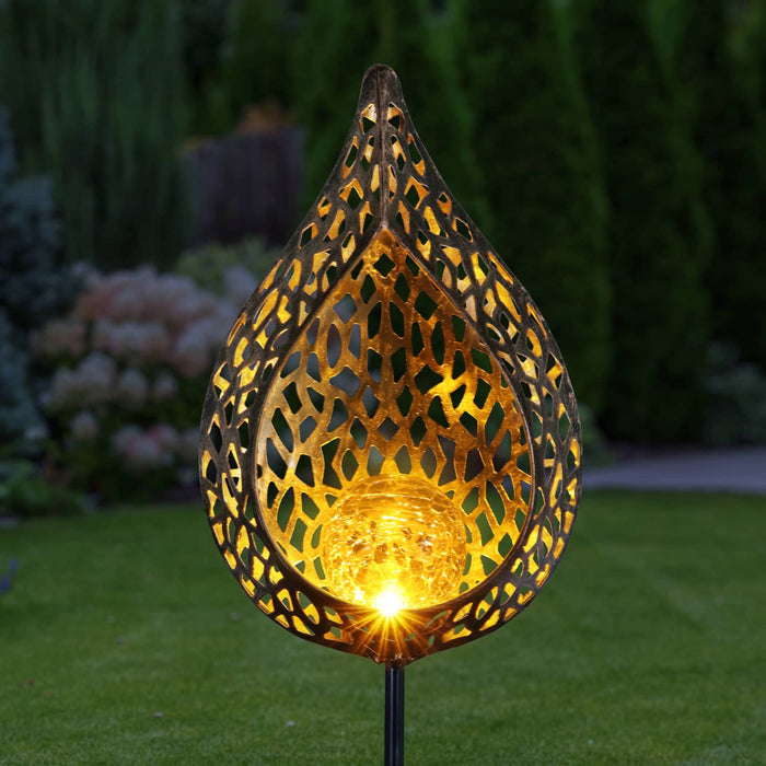 Solar Metal Filigree Full Flame Torch Garden Stake, 6.5 by 35.5 Inches
