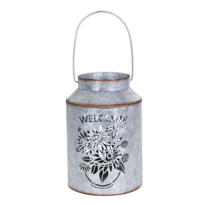 Solar Stamped Metal Flower Design Lantern Reads Welcome, 8 Inch | Shop Garden Decor by Exhart