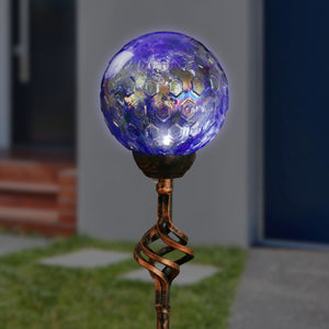 Solar Pearlized Honeycomb Glass Ball Garden Stake with Metal Finial in Dark Blue, 4 by 31 Inches | Shop Garden Decor by Exhart