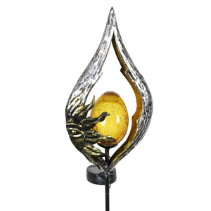 Sun on a Silver Teardrop Solar Garden Stake with Amber Glass Center, 8 by 38 Inches | Shop Garden Decor by Exhart