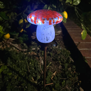 Solar Red Glass Mushroom Stake, 4.5 x 18 Inches | Shop Garden Decor by Exhart