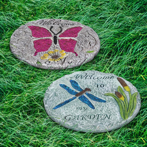 2 Piece Set of Dragonfly and Butterfly Stepping Stones, 10 Inches | Shop Garden Decor by Exhart
