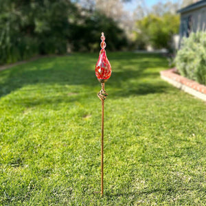 Solar Hand Blown Red Glass Twisted Flame Garden Stake with Metal Finial Detail, 36 Inch | Shop Garden Decor by Exhart