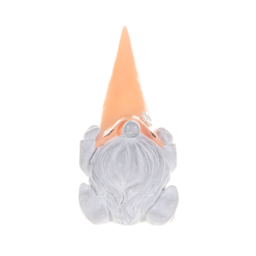 Solar Peach Hat Grey Garden Gnome Statuary, 10 Inch