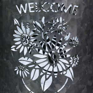 Solar Stamped Metal Flower Design Lantern Reads Welcome, 8 Inch | Shop Garden Decor by Exhart