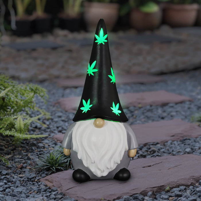 Solar Hand Painted Good Time Marijuana Leaf Hat Garden Gnome Statue, 6 by 12.5 Inches