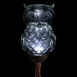 Solar Honeycomb Glass Owl Garden Stake in Grey, 32 Inch | Shop Garden Decor by Exhart