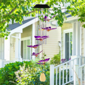 Solar Butterfly Acrylic and Metal Wind Chime with Color Changing LED lights, 5 by 26 Inches | Shop Garden Decor by Exhart