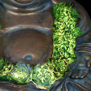 Solar Happy Buddha Garden Statue  In Bronze Look With Succulents, 10 Inch | Shop Garden Decor by Exhart