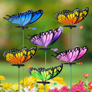 6 Piece 4" WindyWings Butterfly Plant Stake Assortment, 6 x 4.5 x 16 Inches | Shop Garden Decor by Exhart