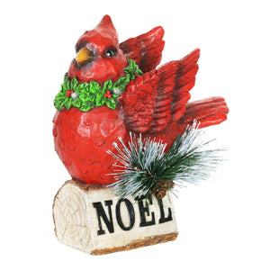 Hand Painted Christmas Cardinal with LED Garland on Noel Sign Statuary with a Battery Powered Timer, 8.5  Inch | Exhart