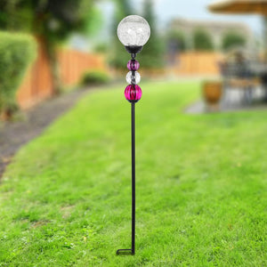 Solar Crackle Glass Ball Garden Stake with Six LED lights and Bead Details, 4 by 30 Inches | Shop Garden Decor by Exhart