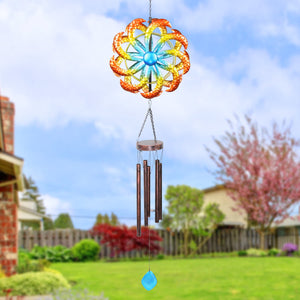 Large Rainbow Dual Spinner Metal Wind Chime, 13 by 47 Inches | Shop Garden Decor by Exhart