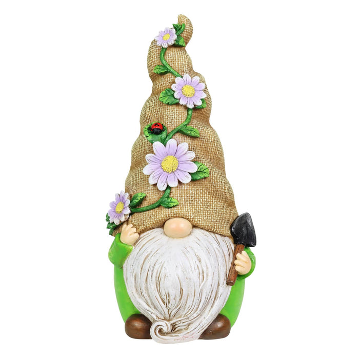 Hand Painted Burlap Hat Garden Gnome Statuary with a Spade, 6 by 10.5 Inches