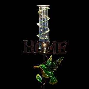 Solar Green Hummingbird Rain Gauge Garden Stake reads HOME, 12.5 by 31.5 Inches | Shop Garden Decor by Exhart