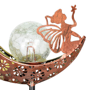 Solar Filigree Metal Moon Stake with Glass Crackle Ball Center in Bronze, 7 by 39 Inches | Shop Garden Decor by Exhart