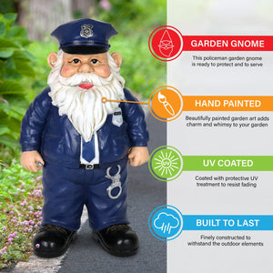 Policeman Gnome Statuary, 7.5 by 13 Inches | Shop Garden Decor by Exhart