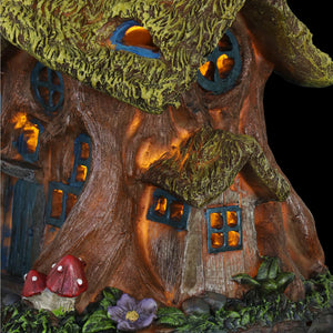 Solar Thatch Roof Fairy Tree House Garden Statue, 13 Inch | Shop Garden Decor by Exhart