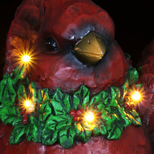 Hand Painted Christmas Cardinal with LED Garland on Noel Sign Statuary with a Battery Powered Timer, 8.5  Inch | Exhart