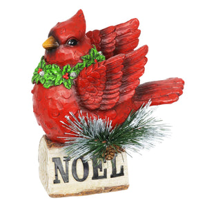 Hand Painted Christmas Cardinal with LED Garland on Noel Sign Statuary with a Battery Powered Timer, 8.5  Inch | Exhart