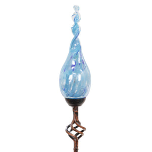 Solar Pearlized Glass Twisted Flame Garden Stake with Metal Finial Detail in Light Blue, 36 Inch | Shop Garden Decor by Exhart