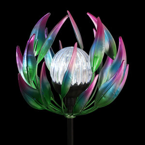 Solar Metal Blue Spinning Flower Stake with LED Ball, 19 by 42 Inches | Shop Garden Decor by Exhart
