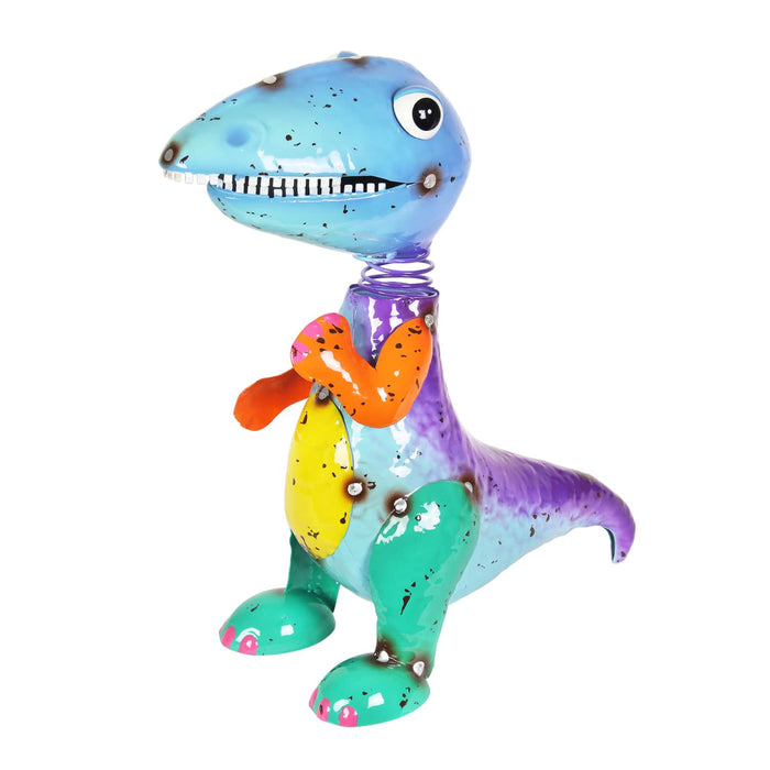 Hand Painted Metal Dinosaur Statuary, 8.5 by 12 Inches