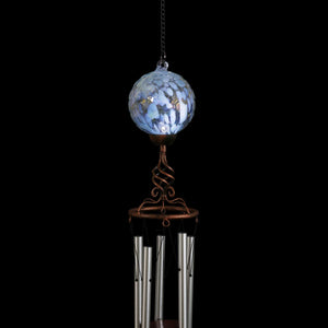 Solar Pearlized Light Blue Honeycomb Glass Ball Wind Chime with Metal Finial Detail, 5 by 46 Inches | Exhart