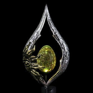 Sun on a Silver Teardrop Solar Garden Stake with Amber Glass Center, 8 by 38 Inches | Shop Garden Decor by Exhart