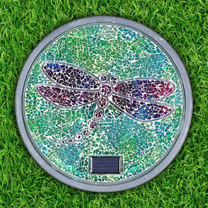 Solar Mosaic Glass Dragonfly in Cement Stepping Stone, 10.5 Inches | Shop Garden Decor by Exhart