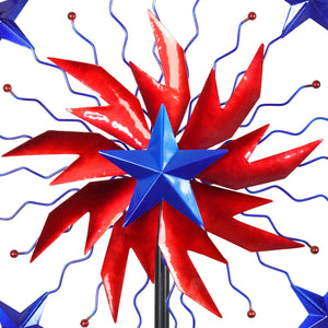 Patriotic Double Star Windmill Kinetic Spinner Stake, 20 by 71 Inches | Shop Garden Decor by Exhart