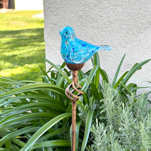 Solar Pearlized Hand Blown Glass Bird Garden Stake in Teal, 6 by 31 Inches | Shop Garden Decor by Exhart