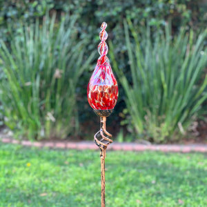 Solar Hand Blown Red Glass Twisted Flame Garden Stake with Metal Finial Detail, 36 Inch | Shop Garden Decor by Exhart