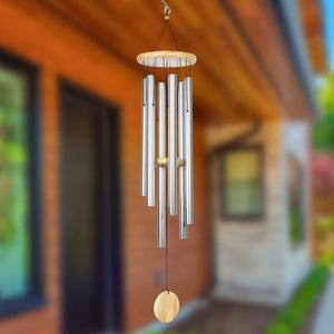 Exhart, Hand Tuned Silver Metal Chime with Natural Wood Top and Charm,  41 Inch | Shop Garden Decor by Exhart