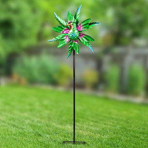 Metallic Green Kinetic Hummingbird Garden Stake with Double Spinning Feathers, 19 by 63 Inches | Shop Garden Decor by Exhart